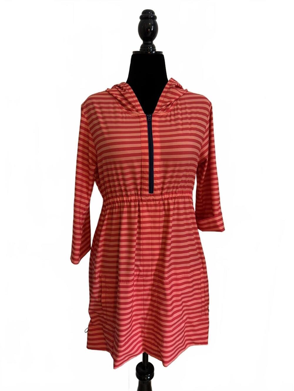 Title Nine Women's Striped Hooded Cover-up Dress Qtr. Zip Size L